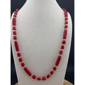 Trifari Vintage Red Gold‎ Beaded Necklace Gold-Tone Jewelry Elegant Signed